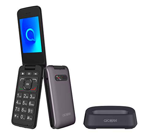 Alcatel 3026 - Teléfono móvil de fácil uso con tapa y base para cargar